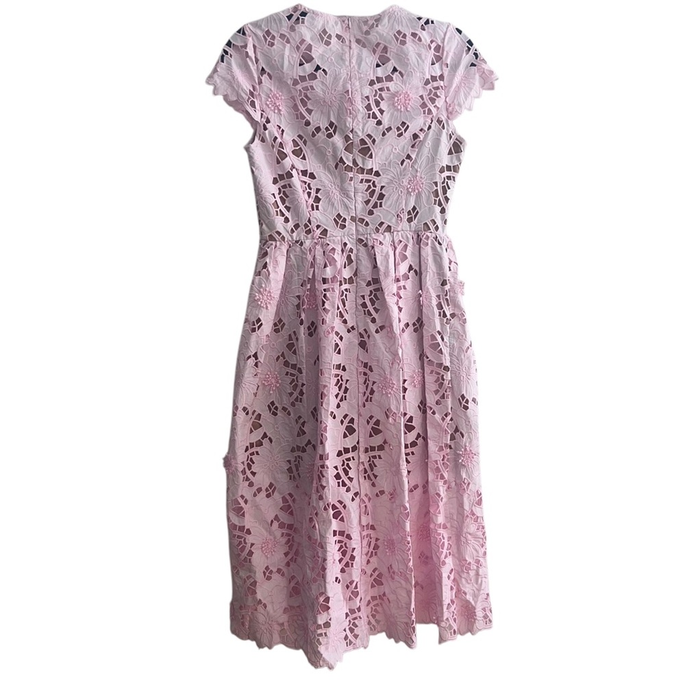 NEW NWT Self Portrait Pink Cotton Guipure Lace Midi Dress In Peony Light Pink - Picture 7 of 14